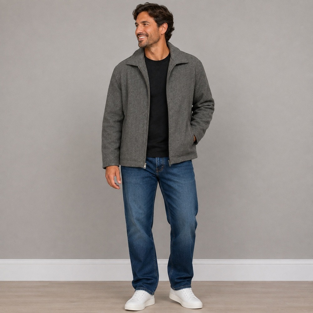 Steve & Barrys The Woolly Mammoth Wool Blend Full Zip Jacket Grey Mens Large